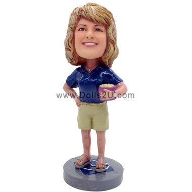 Female with popcorn personalized bobble head gift