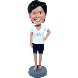 Custom Female Bobblehead With One Hand On The Hip Any Logo On the Chest