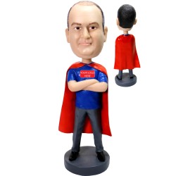 (image for) Father's Day Gift Custom Super Dad Bobblehead In Red Cloak- Gift for Dad or Boss