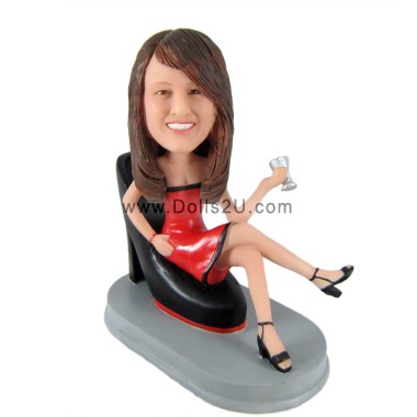  Custom Female Bobblehead Sitting On Black High Heel Shoe