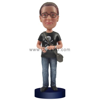  Custom Casual Male With Shoulder Bag Bobblehead Item:13536