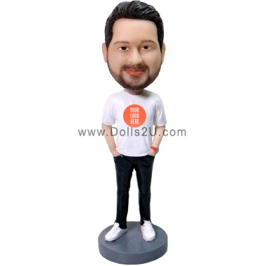 (image for) Custom Male In T-shirt With Hands In Pockets Bobblehead