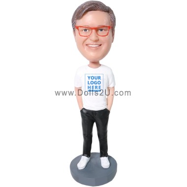  Custom Male In T-shirt With Hands In Pockets Bobblehead Item:26577