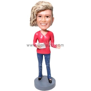  Custom Casual Female With A Paper In Hand Bobblehead Item:234802