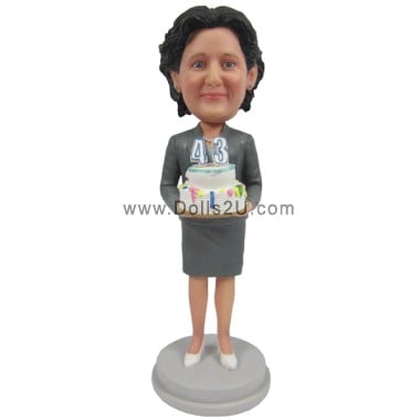  Custom Bobblehead Corporate Lady In Formal Outfit Celebrating Birthday Item:14011