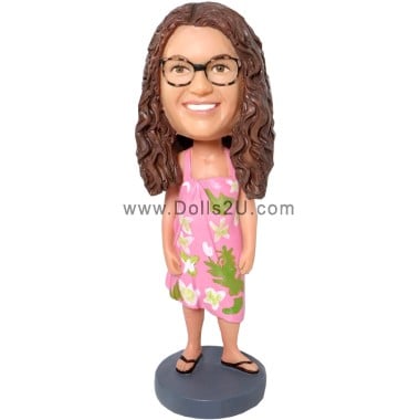  Custom Female In Hawaiian Sun Dress Bobblehead Item:52337