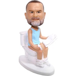 Custom Bobblehead Man on Toilet Reading Newspaper