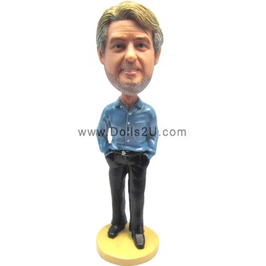 Custom Casual Handsome Blue Shirt Bobblehead gift from your photos