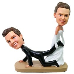 (image for) Custom Wedding Bobbleheads Cake Topper Bride Groom Wedding Reception Day Funny Bride Pulling