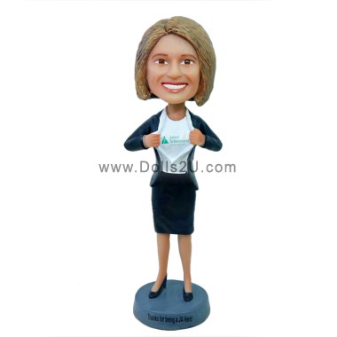 custom bobblehead businesswoman superhero transform gift for boss - put your logo on the chest