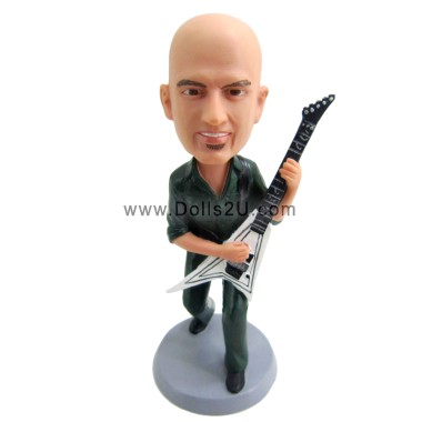 Custom Bobbleheads Male Bassist Playing A Dean V Metalman Electric Bass Guitar