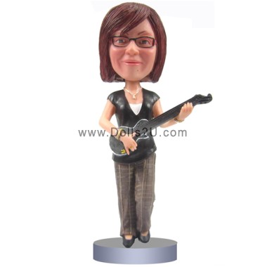 Custom Bobblehead Female Guitarist Musicians & Arts Strings Instruments Personalized Bobblehead & Cake Topper
