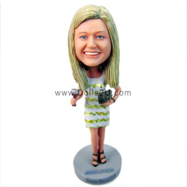 (image for) Custom Lady With Wine Glass Bobblehead