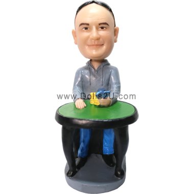 Custom Bobblehead Male Poker Player in Hoodie