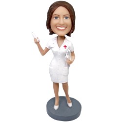 Custom Bobblehead Female Nurse With Syringe