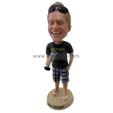 Custom Male Singer Bobblehead With A Clssical Microphone