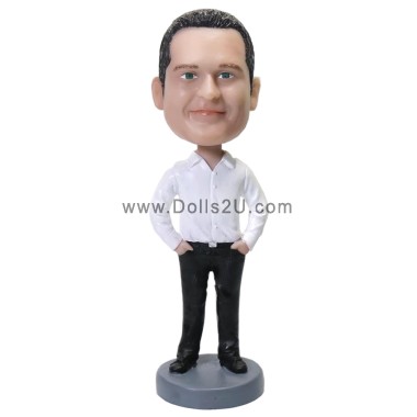 White Shirt Office Male with Hands in Pocket - Premium Custom Bobbleheads Boss Gifts