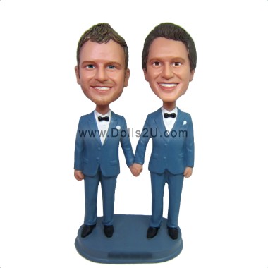 custom gay wedding bobbleheads cake topper