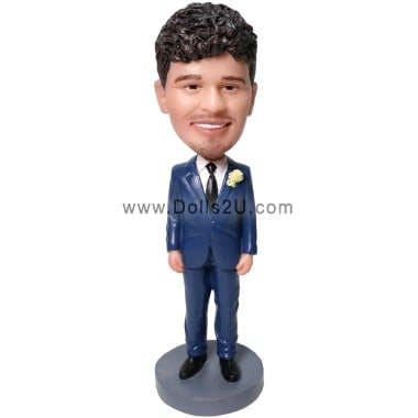 (image for) Custom Bobblehead Dapper Man In Blue Suit With Boutonniere Item:410303
