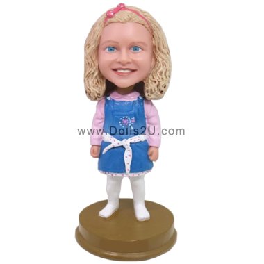 Custom Bobblehead Little Girl in a Short Denim Dress Gift
