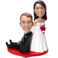 Custom New Married Couple Groom Holding Gamepad Wedding Bobbleheads