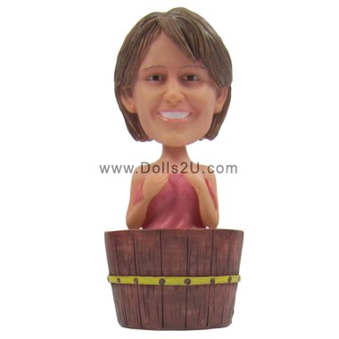 Personalized Bobblehead Female In Bathtub With A Pink Towel Figure Gift For Woman