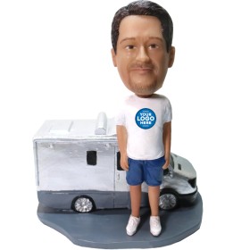 (image for) Personalized Male Bobblehead With Motorhome, Custom Bobblehead Gift For Him