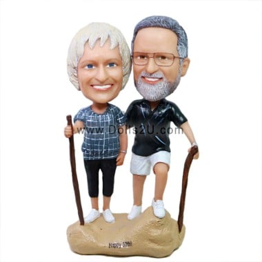  Custom Bobbleheads Old Couple Mountaineering Anniversary Gift Item:13434