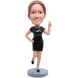 (image for) Custom Bobblehead Girl Holding Hands with Two Fingers Raised