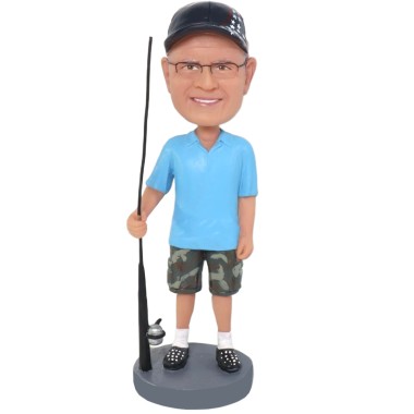 (image for) Ustom Bobblehead Fisherman – Personalized Fishing Figurine With Fishing Rod Item:56676