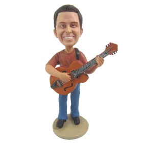 (image for) Custom Bobbleheads Male Guitar Player Holding A Classical Guitar Figure Bobblehead Gifts For Guitarist