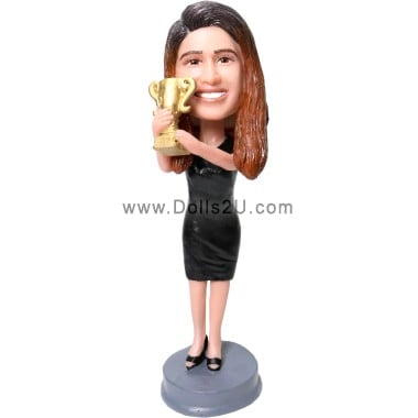  Custom Business Female Holding Trophy Bobblehead Item:179543