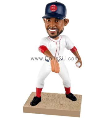 Personalized male left handed baseball pitcher bobblehead