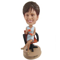 Custom Bobblehead Female Boss Sitting On A Computer Chair Drinking Coffee