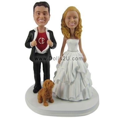  Custom Superhero Wedding Bobbleheads With Pet Item:12968