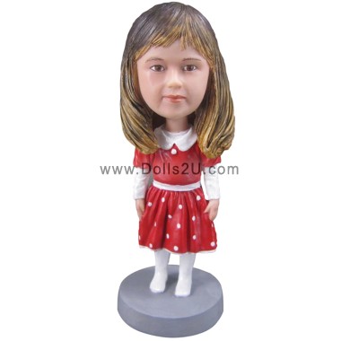  Custom Little Girl In Red Dress Bobblehead Item:12980