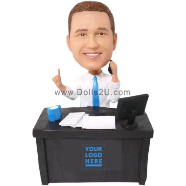 (image for) Best Boss's Day Gift: Custom Bobblehead Boss Behind The Desk On Phone Call