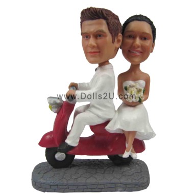(image for) Custom Honeymoon Trip On Motorcycle Wedding Bobbleheads Professional Sculpting Wedding Cake Topper Gift Item:13477