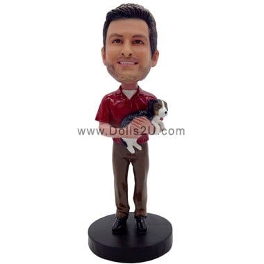 (image for) Custom Male Animal Lover Guy Holding A Dog Bobblehead