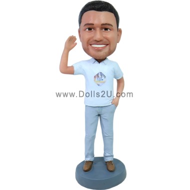 (image for) Custom Male In Polo Shirt With One Hand Up Bobblehead
