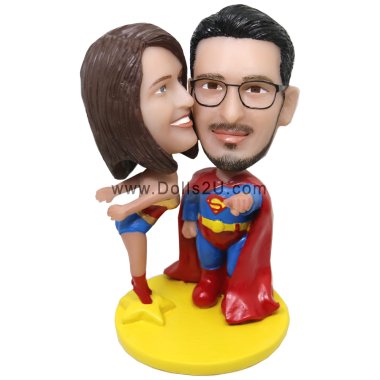 Custom Bobbleheads Superheros Couple Superman and Wonder Woman Bobbleheads
