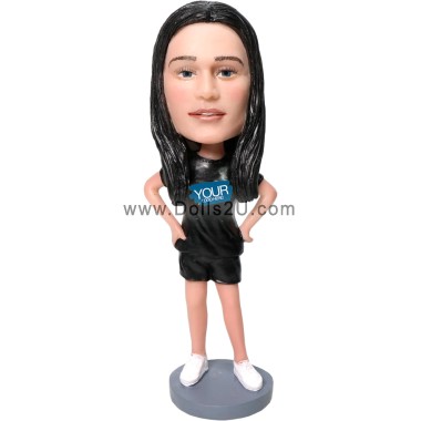  Custom Female In T-Shirt And Shorts With Hands In Hips Bobblehead Item:46232