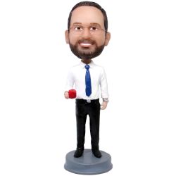 Business Gift World's Best Boss Businessman Holding A Mug Custom Bobblehead Gifts