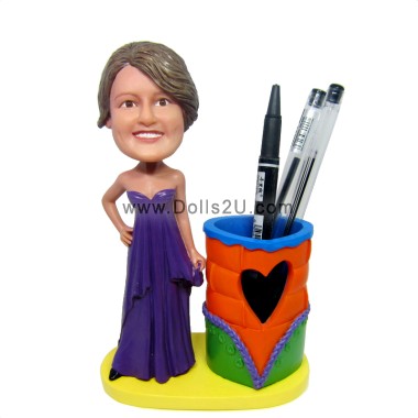 (image for) Custom Bobblehead Female In Evening Dress Penholder