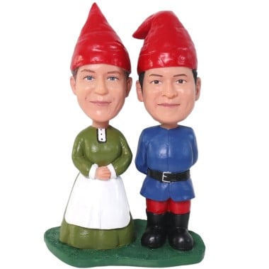 (image for) Personalized Garden Gnomes Couple Bobbleheads Anniversary Gift