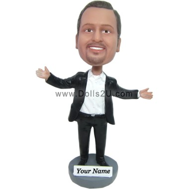 Male Dressed In Business Casual With Arms Raised