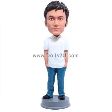 (image for) Custom Male In Polo Shirt With Hands In Pockets Bobblehead