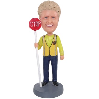 (image for) Custom Female Crossing Guard Bobbleheads – Personalized Stop Sign Figurine Item:510183