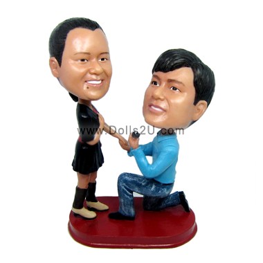 (image for) Custom Bobbleheads Kneel Down To Propose Marriage Couple Bobblehead Figures Engagement Gift