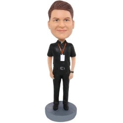 (image for) Custom Employee Bobblehead – Personalized Corporate Man Figurine with Name Badge and Polo Shirt